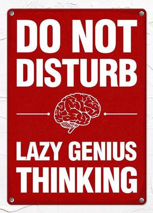 Металлическая табличка do not disturb lazy genius thinking1 фото