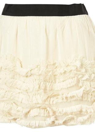 Стильная юбка topshop бежевая с рюшами m/l  натуральная ткань