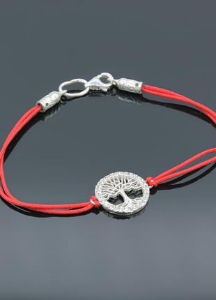 Срібний браслет дерево життя з червоної нитки