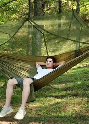 Гамак туристический hammock с москитной сеткой, олива3 фото