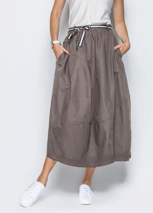 Длинная стильная ,летняя ассиметричная юбка-баллон с карманами5 фото