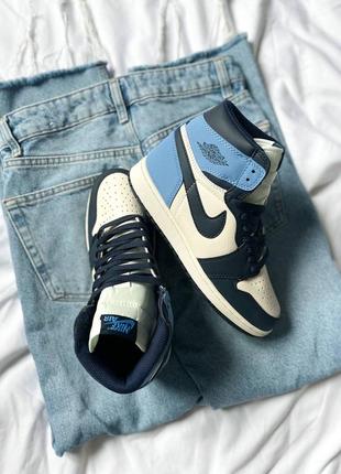 Женские кроссовки nike air jordan1 retro high og university blue