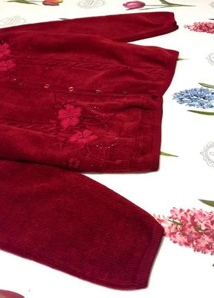 Стильный плюшевый кардиган свитер бордо с вышивкой от akal collection7 фото