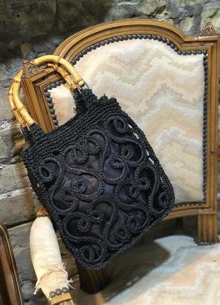 Винтажная плетённая сумка с бамбуковыми ручками ,винтаж vintage bag бамбук авоська