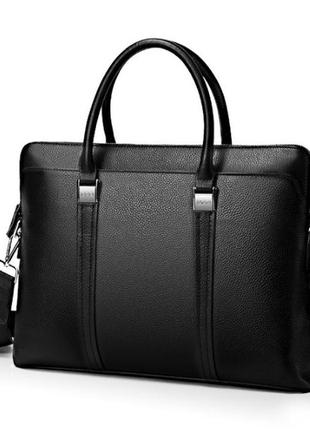 Кожаный мужской деловой портфель для документов планшета черный | качественная мужская офисная сумка формат а4