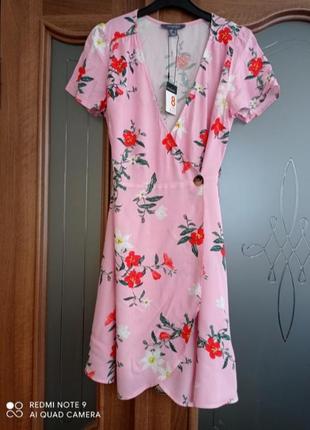 Новое розовое платье в цветочный принт на запах primark2 фото