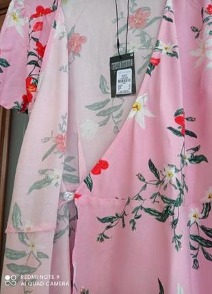 Новое розовое платье в цветочный принт на запах primark6 фото