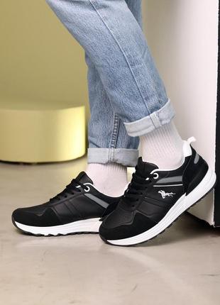 Стильні чорні чоловічі кросівки весняні-осінні,екошкіра/екозамша, весна-осінь,демі, чоловіче взуття