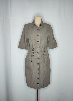 Платье-халат коричнево-серое, вискоза, лен3 фото