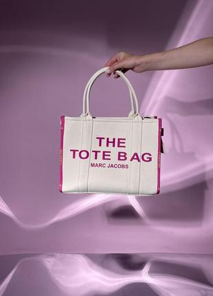 Сумка шопер у стилі marc jacobs medium tote bag white/pink5 фото