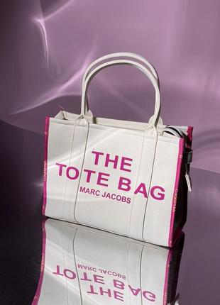 Сумка шопер у стилі marc jacobs medium tote bag white/pink3 фото