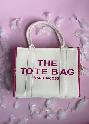 Сумка шопер у стилі marc jacobs medium tote bag white/pink4 фото