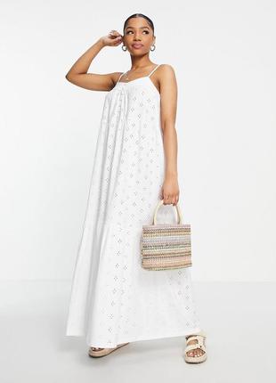 Белое платье макси с вышивкой и пуговицами asos design2 фото