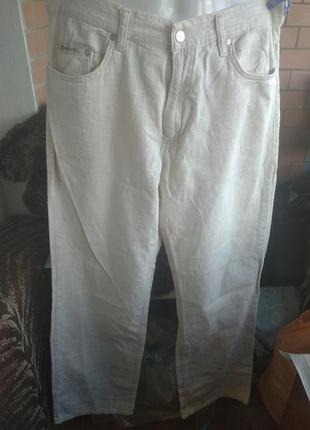 Жіночі штани беж у стилі джинси 5 кишень 100% льон турція на 44-46-48 укр