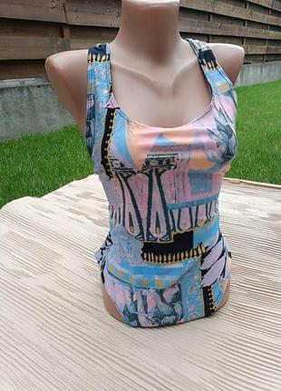 Купальник слитный в нежных тонах абстрактный принт l xl без чашечек