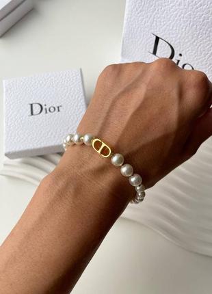 Браслет жемчужный в стиле christian dior диор белый золотой жемчуг2 фото