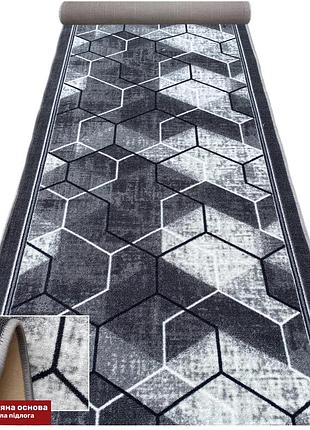 120 см hilton - килимова доріжка на відріз, сірий колір, візерунок - абстракція, для коридору, кухні та інше.