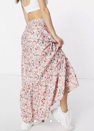 Макси юбка розовая длинная принт мелкие цветочки на резинке свободный крой in the style2 фото