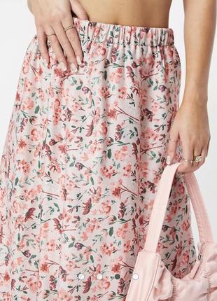 Макси юбка розовая длинная принт мелкие цветочки на резинке свободный крой in the style4 фото