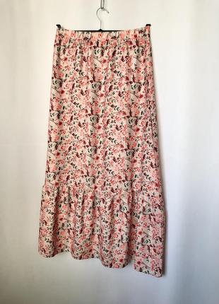 Макси юбка розовая длинная принт мелкие цветочки на резинке свободный крой in the style6 фото