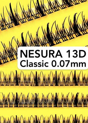 Вії nesura eyelash classic 13d, 0,07, вигин c, 123 пучка вії ластівка + промінь