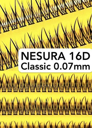 Вії nesura eyelash classic 16d, 0,07, вигин c, 120 пучків вії хвіст w несура