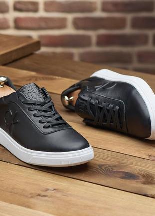 Мужские кеды кроссовки calvin из натуральной кожи в чёрном цвете, чоловічі шкіряні...