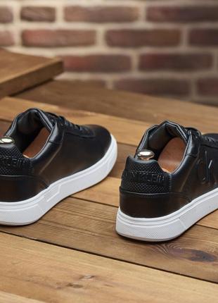 Мужские кеды кроссовки calvin из натуральной кожи в чёрном цвете, чоловічі шкіряні...