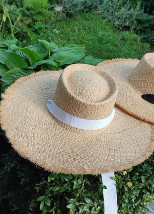 Солом'яний капелюх, жіночий літній капелюх з широкими полями і бахромою, капелюх рафія7 фото