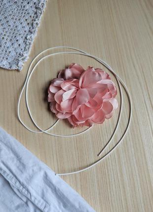 Чокер цветок на шею лента завязка украшение розовый1 фото