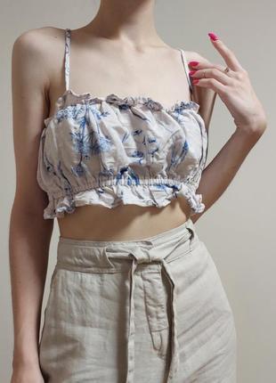 Лляний топ h&m linen blend з принтом на зав'язках