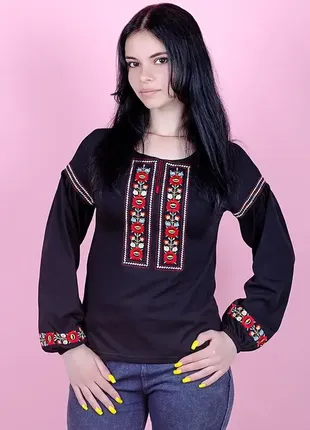 Українська чорна вишиванка для дівчат,сорочка вишита для підлітків,блуза з вишивкою,дитячий одяг1 фото