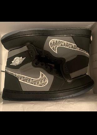 Кроссовки nike air jordan 1 dior black grey nike jordan цвет черный с серым эйр джордан самые диор