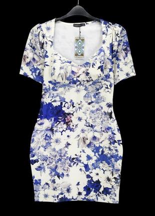 Новое брендовое платье мини "boohoo" с синими цветами. размер uk12/eur40.5 фото