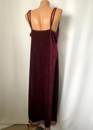 Shein сукня максі бордова оксамитова з мереживом і блискітками ошатна2 фото