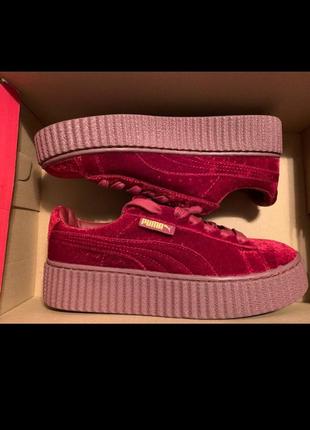 Кросівки puma rihanna cherry bordo велюр пума ріханна повністю бордові ріхана вишневі burgundy