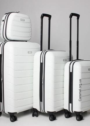 Набор из 4-х чемоданов франция полипропилен с расширением большой , средний, малый, кейс snowball 61303 белый7 фото