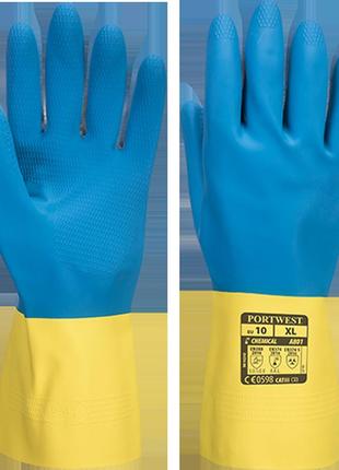 Латексная рукавица с двойной обработкой portwest a801 желтый/синий, l