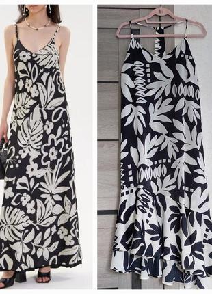 Платье на бретельках в анамалистический черно - белый принт m&s(размер 14-16)