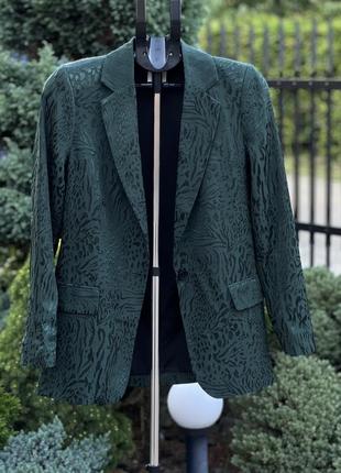 H&m стильний  вишуканий подовжений піджак блейзер жакардовий зелений s-m6 фото