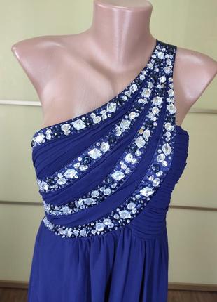 Вечернее выпускное нарядное платье в камнях / синее платье макси в пол
