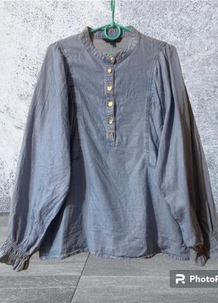 Джинсовая блузка с пышными рукавами 52-56 (1)1 фото