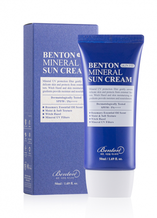 Benton skin fit mineral sun cream spf50+/pa++++ — мінеральний сонцезахисний крем 50 мл