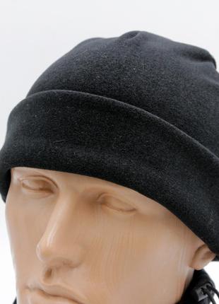 Флісова шапка чорна однотонна, шапка військова, фліска для спорту, камуфляжна шапка фліс на зиму чорна3 фото
