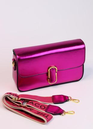 Сумочка в стиле shoulder pink metallic, сумка клатч розовая, малиновая, фуксия6 фото
