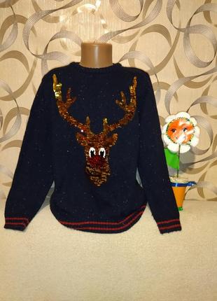 Новорічний светр із оленям на хлопчика 8/9 л від next