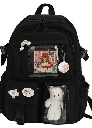 Рюкзак чорний із брелоком, значками, карткою в стилі haradjuku3 фото