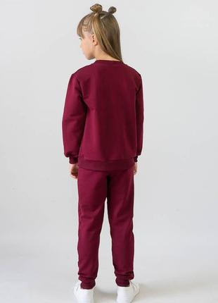 Стильний бордовий спортивний костюм, стильный спортивный костюм для девочки двунитка, бордовый демисезонный комплект свитшот и спортивные штаны2 фото