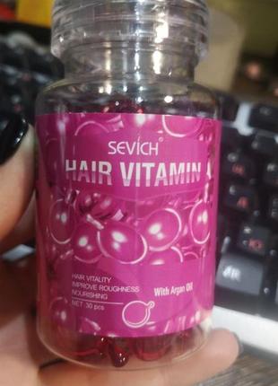 Вітамінні капсули для волосся sevich hair vitamin рожеві, баночка 30 капсул1 фото