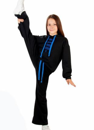 Модный бежевый костюм для девочек подростков укороченное худи и широкие брюки палаццо, хвойный зеленый трендовый комплект кроп топ и брюки кюлоты клеш4 фото
